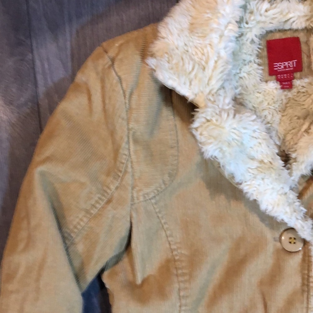 Esprit Women's Camel/Tan Corduroy Jacket with Faux Fur Trim - Picture 3 of 13